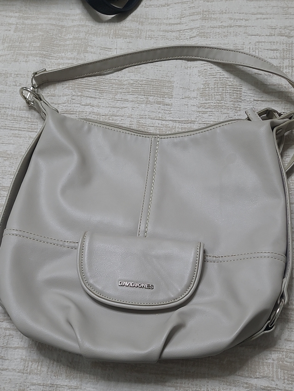 David Jones Cream Shoulder Hobo Bag with Front Pocket
